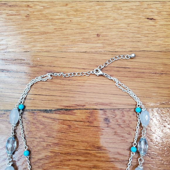 Double Strand Clear & Blue Necklace - Picture 3 of 3
